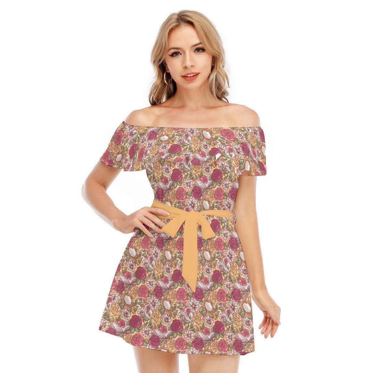 Discover Fairytale Florals - Belle Inspired - Disney Inspired Summer Off-shoulder Ruffle Dress, Mother's Day Gift