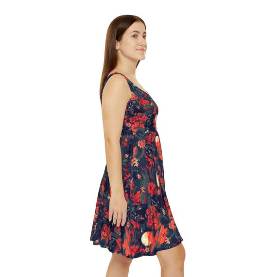 hawaiian skater dress Green Hawaiian Floral Paw Print Skater Dress