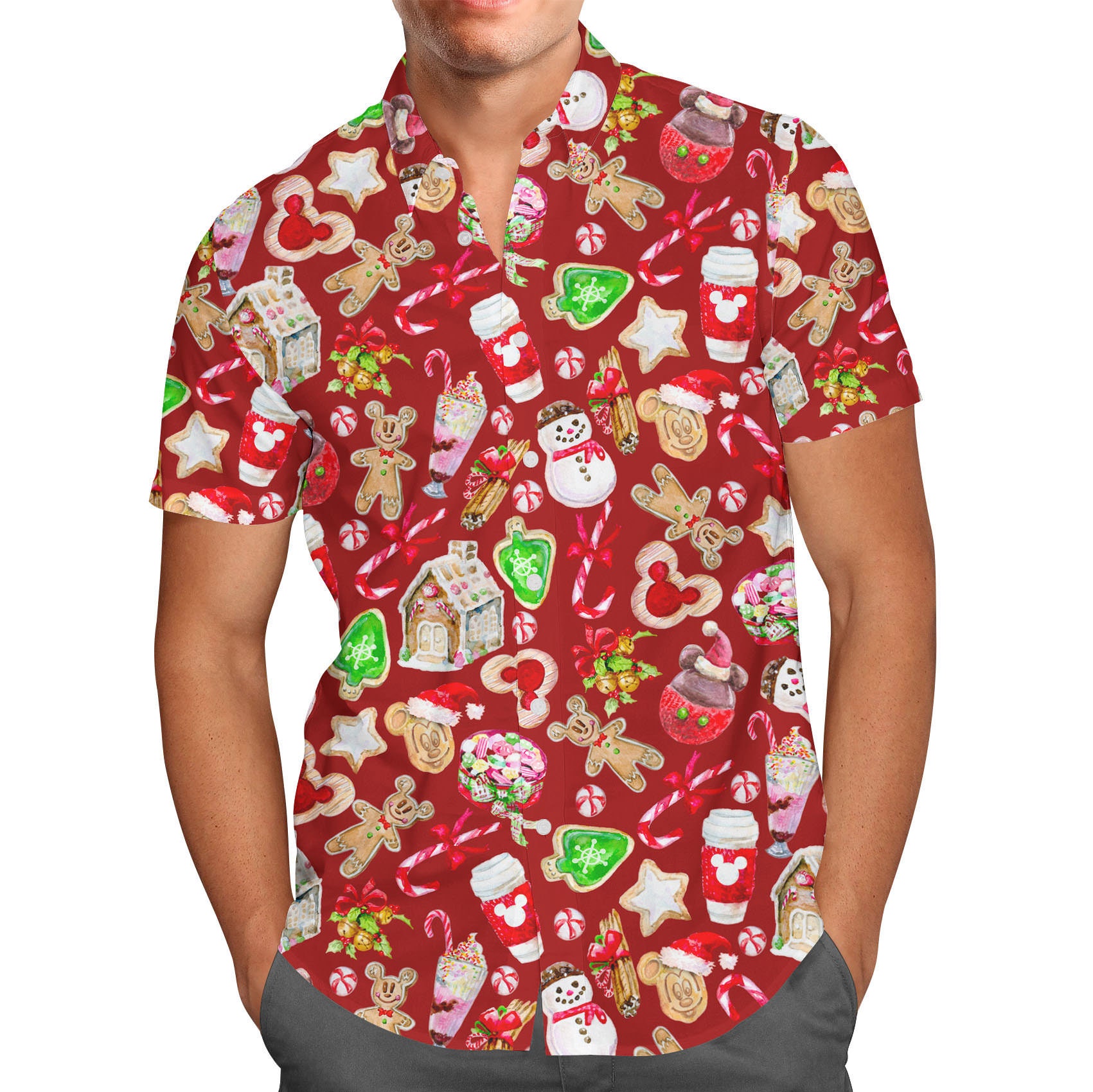 Discover Disney Christmas Snack Goals - Men's Button Down Short-Sleeved Shirt in XS - 5XL