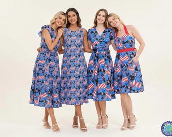 Musse Piggs Fjärde Juli - Disney-inspirerad midiklänning i XS–7XL (Ny global utgåva)