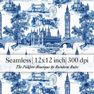 Londra in stile Toile de Jouy - Carta digitale premium con motivo senza cuciture, download immediato ESCLUSIVA LIMITATA A 25