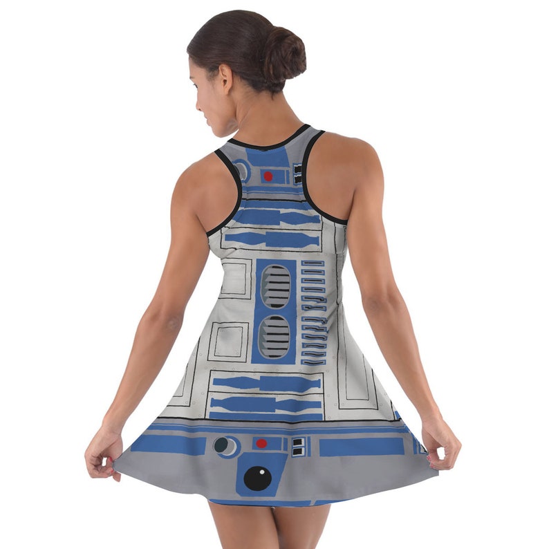 Little Blue Droid SW Space Wars R2D2 inspired Dress in Xs 5XL Short Length Styles RUSH AVAIL 3. Cotton Racerback