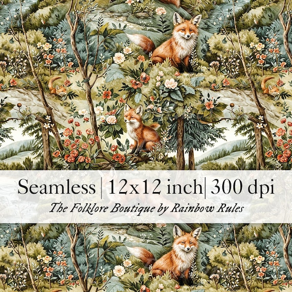 Woodland Landscape Foxes - Seamless Pattern Premium Digital Paper Instant Download EXCLUSIVE LIMITED TO 10