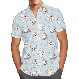 Christmas Snow Angel Holiday Olaf - Theme Park Inspired Men's Button Down Short-Sleeved Shirt in Xs - 5XL - RUSH AVAIL!
