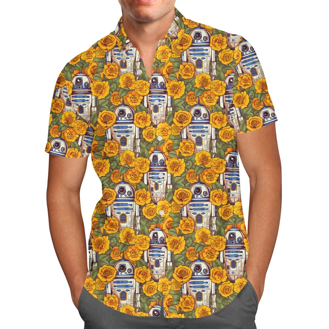 Retro Floral R2D2 Droid Theme Park Inspired Men's Button Down Short ...