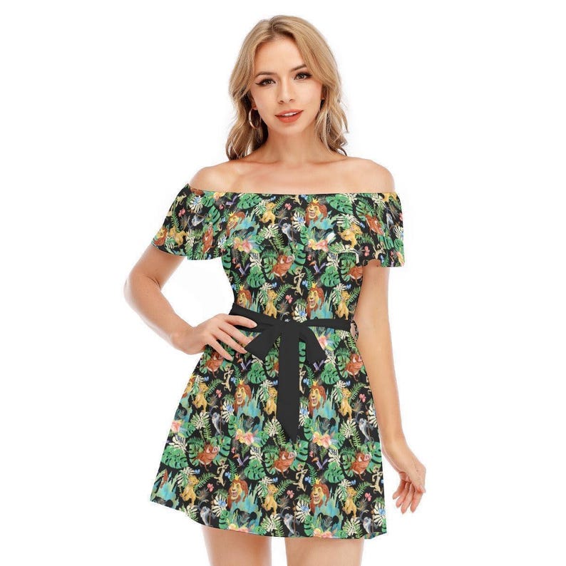 Watercolor Lion King Jungle - Disney Inspired Summer Dress in XS–5XL 2. Off-shoulder Ruffle Dress