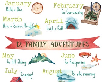 12 Family Activities Poster and adventures to have this Summer. Memory Making/ Family outdoor activities/ Bucket List INSTANT DOWNLOAD