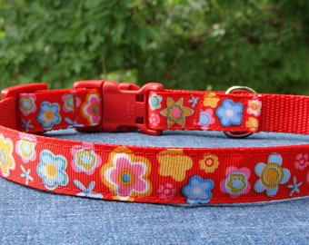 Red Floral Dog Collar - RTS