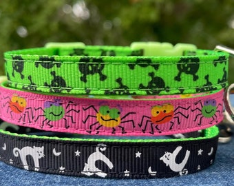 Halloween Themed Glow in the Dark Buckle Cat/X-Small Dog Collars - Spiders, Black Halloween Cats, Skull & Crossbones | Ready to Ship!