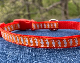 Sea Horse Beach Themed Cat and X-Small Dog Collar 3/8" wide, 1/2" wide or 5/8" wide
