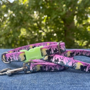 Graveyard Halloween Cat & X-Small Dog Collar with Glow in the Dark Buckle / Leash - Ready to Ship!