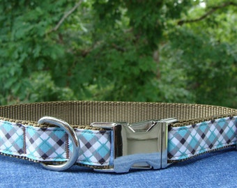 Plaid Dog Collar 1" wide - READY TO SHIP!