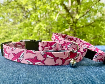 Pink Shark Girl Cat or Girl Dog Collar/Leash Double Sided - 1/2", 5/8", 1" or 1.5" wide