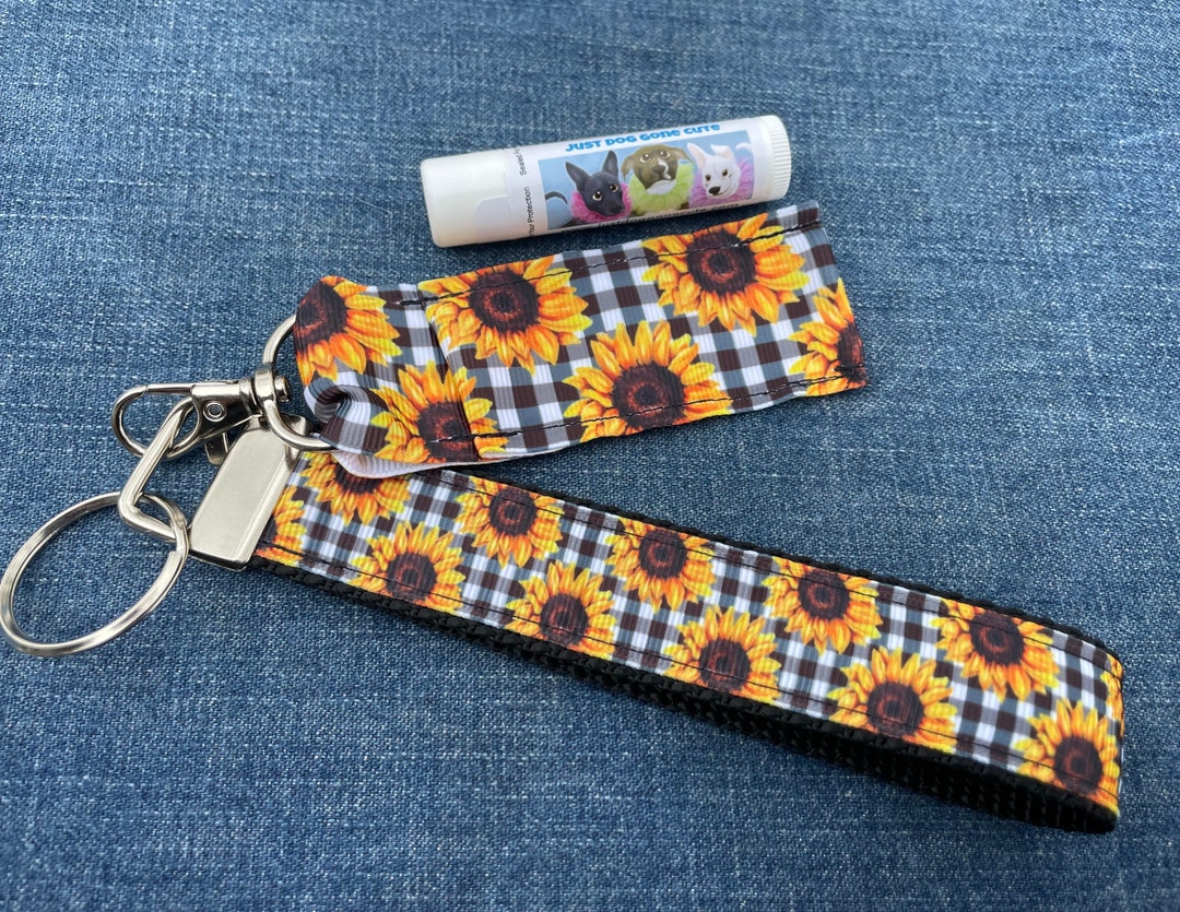 Houdsooth Key Rings Sunflower Houndstooth Lanyard, Key Chain Fob/wristlet, Lip Balm Holder ...
