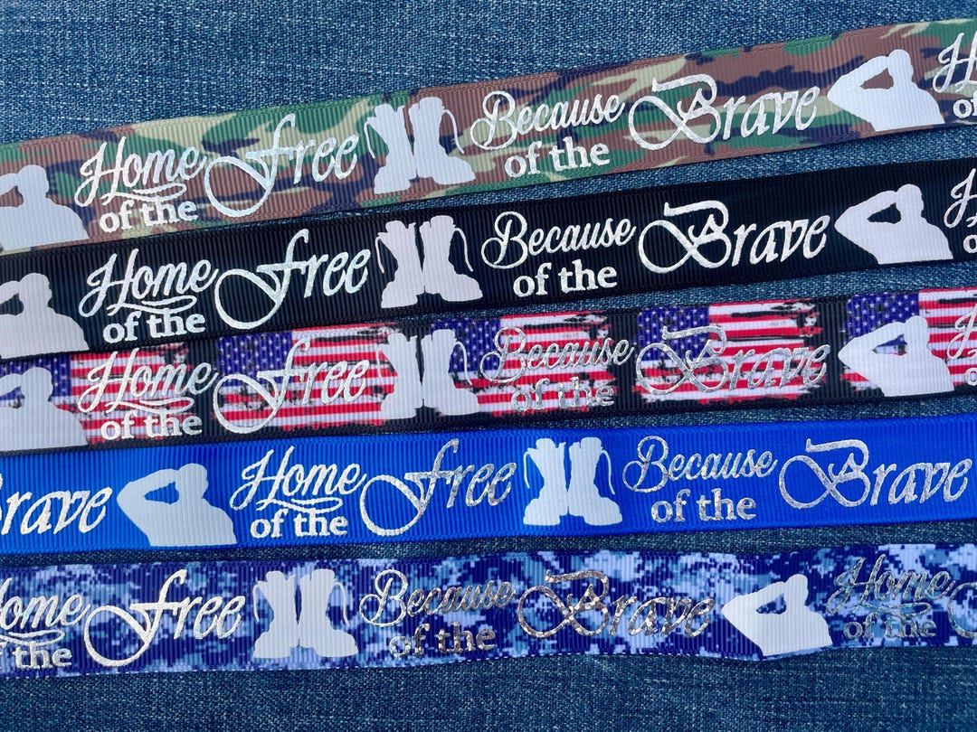 Home of the Free Because of the Brave Military Patriotic Ribbon 7/8 ...