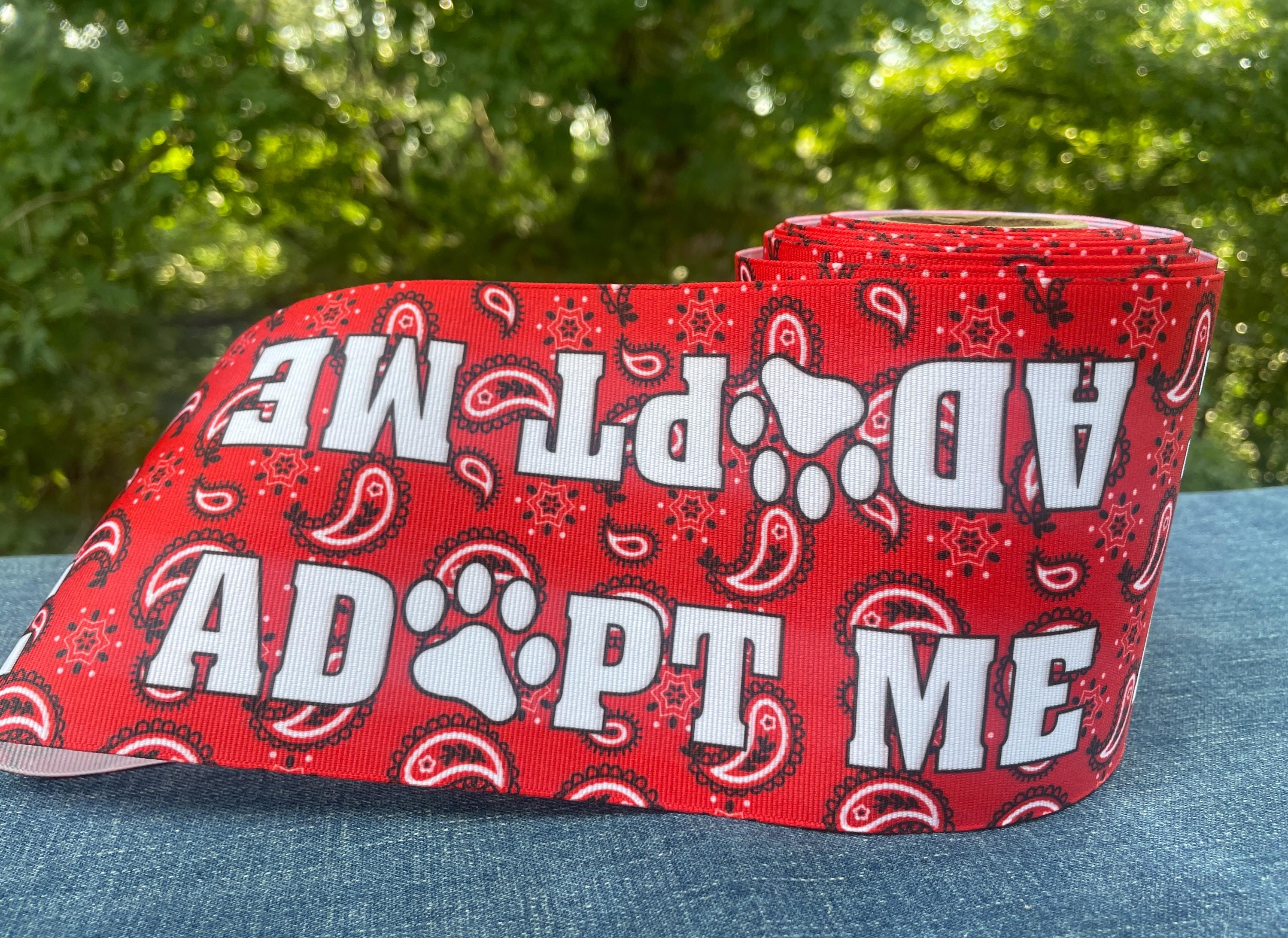 Adopt Me Leash Sleeve Cover Red Bandana/paisley Print Grosgrain Ribbon ...