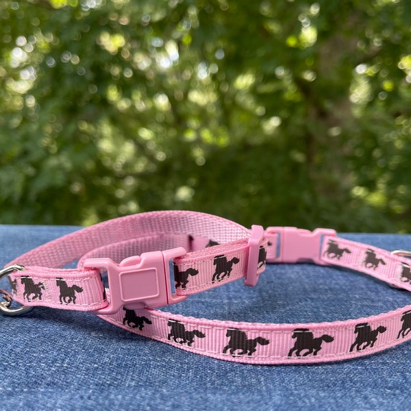 Pink Horse Girl Cat y X-Small Dog Collar 3/8" de ancho, 1/2" de ancho / ¡Listo para enviar!