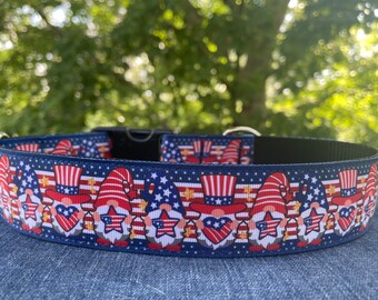 Patriotic Gnome Dog Collar 1.5" wide - READY TO SHIP!