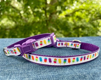 Popsicle Ice-cream Summer Kitten/Cat and Puppy/XS Dog Collar (Purple) - Ready to Ship!