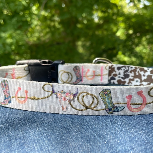 Cowgirl Country & Western Dog Collar/Leash Double Sided | Made from 100% RECYCLED POLYESTER - 1" wide | Key FOB