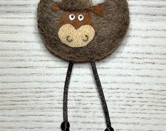 Needle Felted Highland Cow Magnet, Handmade Wool Fridge Magnet