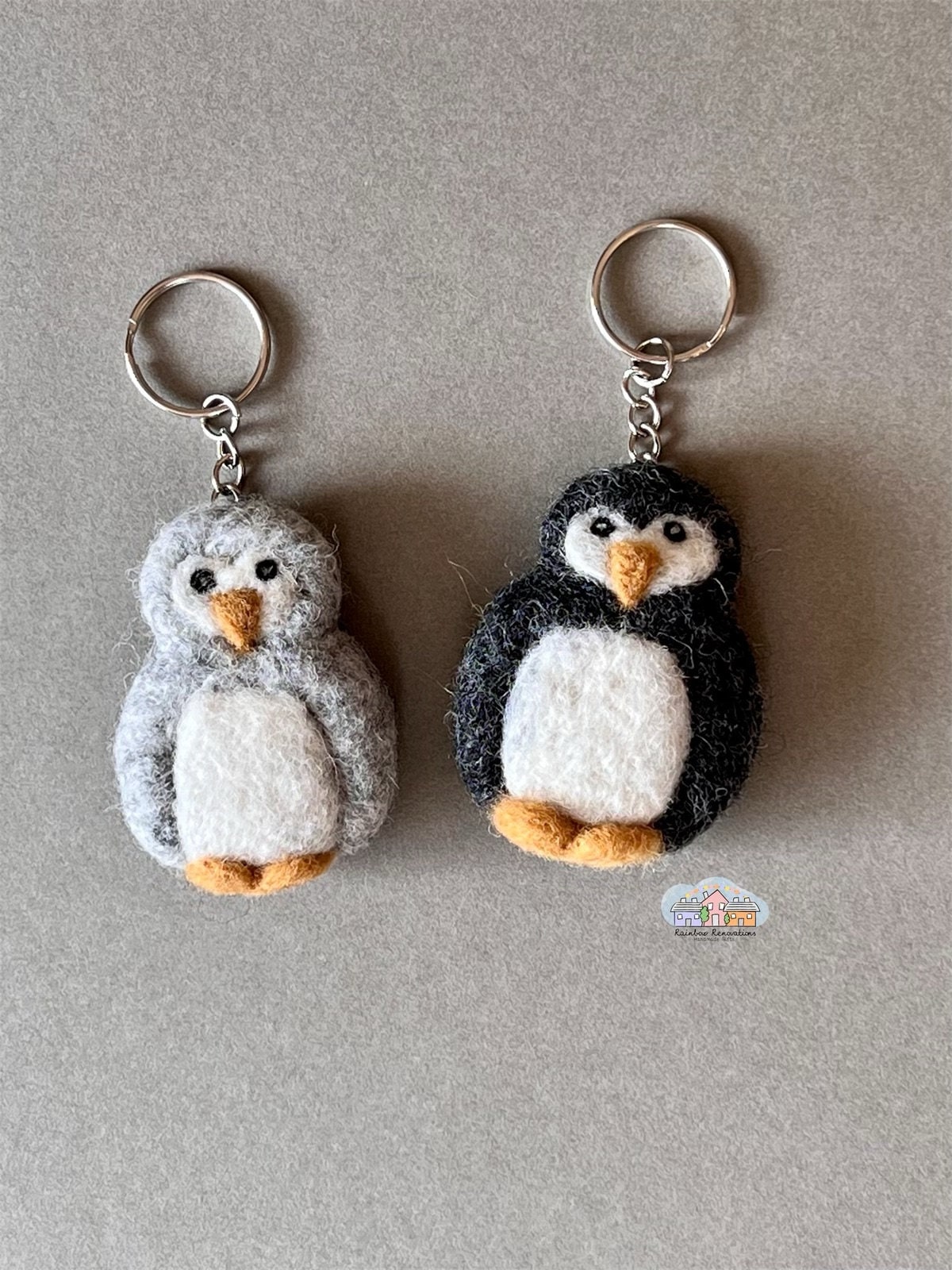 手作りのフェルト製ペンギンキーホルダー、ウールバッグチャーム