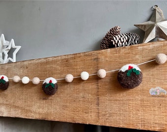 Felted Christmas Pudding Garland, Wool Festive Decor