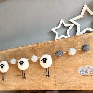 Felted Sheep Garland, Monochrome, Sheep decoration, Sheep Garland, Nursery decor, Animal garland, Farm Animals, Sheep gifts.