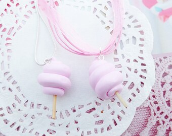 Collier gourmand ma barbapapa rose bonbon pastel fimo