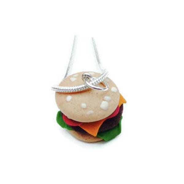 Collier burger fimo, collier hamburger, collier fastfood fimo, collier macdo fimo, bijou burger frite, idee cadeau femme, idée cadeau fun