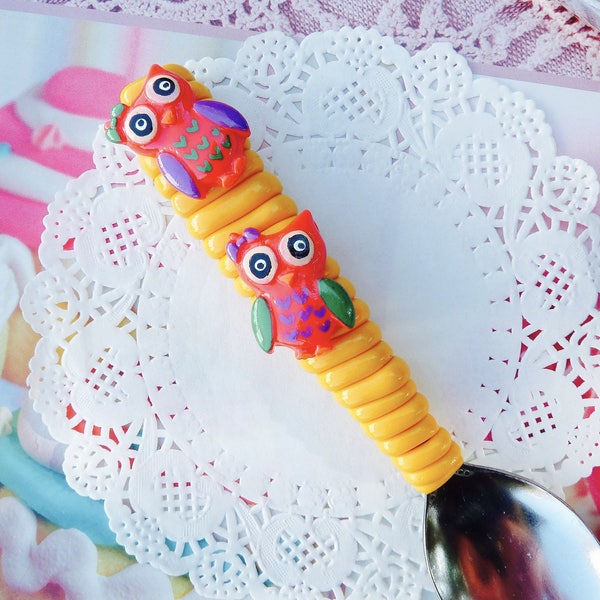 Cuillère enfant colorée personnalisable chouette mon hibou