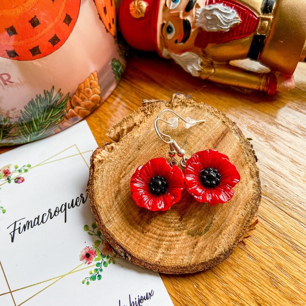 Earrings my pretty poppies, poppies, poppy jewelry handmade in polymer clay, silver supports 925