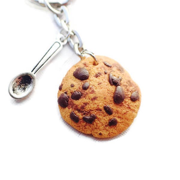 Fimo cookie key ring, gift idea, chocolate cookie, fimo cookie gift, men's gift idea, fimacroquer, gourmet gift, gourmet jewelry