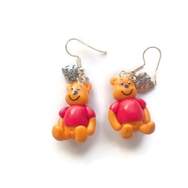 Boucles Winnie fimo, bijou Winnie, boucles Winnie, bijou Winnie ourson fimo, idée cadeau femme