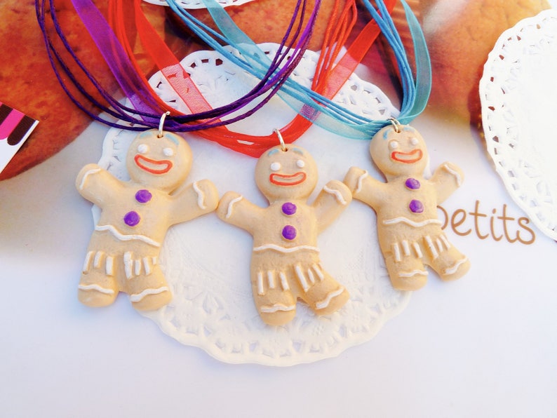 Collier gourmand gingerbread man ou monsieur bonhomme fimo noel image 1