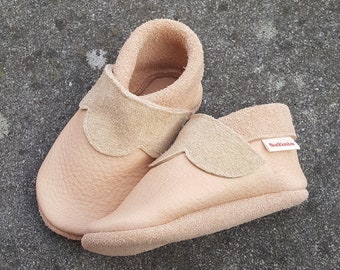 Krabbelschuhe Lederpuschen Babyschuhe ungefärbt Sand Taufe