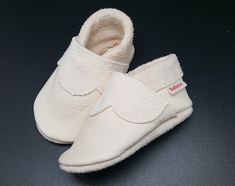 Krabbelschuhe Lederpuschen Babyschuhe Taufschuhe beige tara ungefärbt für Jungen und  Mädchen