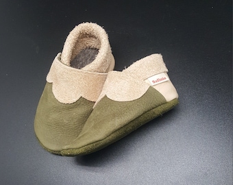 Krabbelschuhe Lederpuschen Babyschuhe Wolke khaki matt,beige