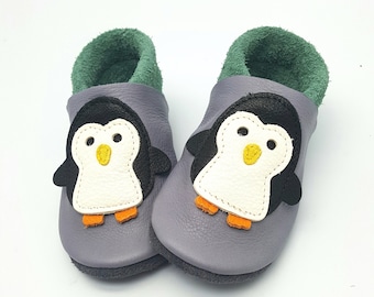 Krabbelschuhe Lederpuschen Babyschuhe Pinguin