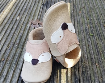 Baby shoes christening shoes fox forest animals undyed leather