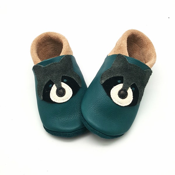 Crawling Shoes Leather Pushes Baby Shoes Raccoon petrol