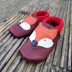 Krabbelschuhe rot Mädchen Lederpuschen Babyschuhe Fuchs Bild 2