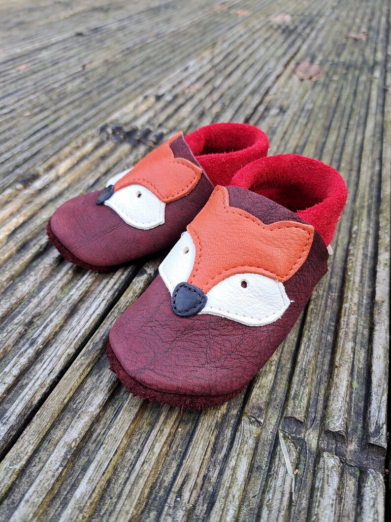 Krabbelschuhe rot Mädchen Lederpuschen Babyschuhe Fuchs Bild 2