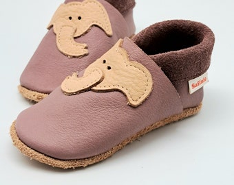 Krabbelschuhe Lederpuschen Babyschuhe Elefant altrosa