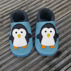 Crawling Shoes Leather Punches Baby Shoes Penguin baby blue, Gift Boy, Girl, Baby Shower, Birthday, More Colors Available image 8