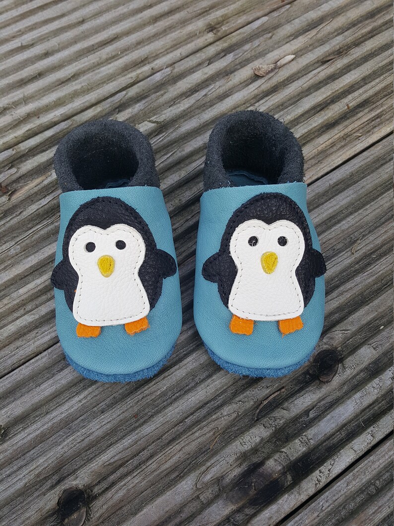 Crawling Shoes Leather Punches Baby Shoes Penguin baby blue, Gift Boy, Girl, Baby Shower, Birthday, More Colors Available image 8