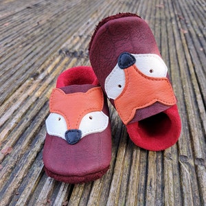 Krabbelschuhe rot Mädchen Lederpuschen Babyschuhe Fuchs Bild 6