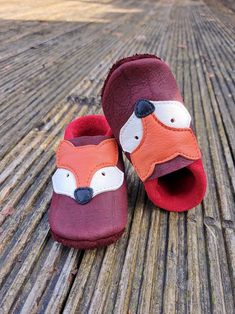 Krabbelschuhe rot Mädchen Lederpuschen Babyschuhe Fuchs Bild 6