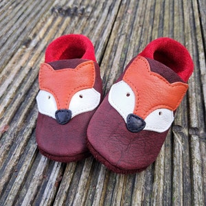 Krabbelschuhe rot Mädchen Lederpuschen Babyschuhe Fuchs Bild 3