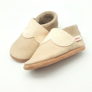 Crawling shoes leather slippers baby shoes christening shoes beige undyed for boys and girls